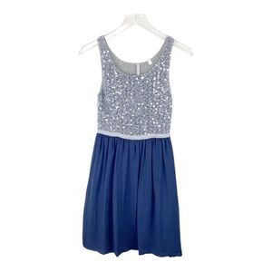 Iisli Blue Crochet Silk & Hand Knit Sequin Dress Cocktail Dress XS New